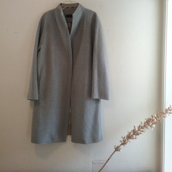 NWOT Donna Karan NY Wool Blend Minimalist Grey Car Coat Size 14 - Picture 1 of 15